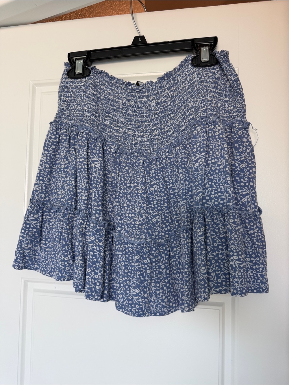 Smocked Blue Floral Tiered Mini Skirt